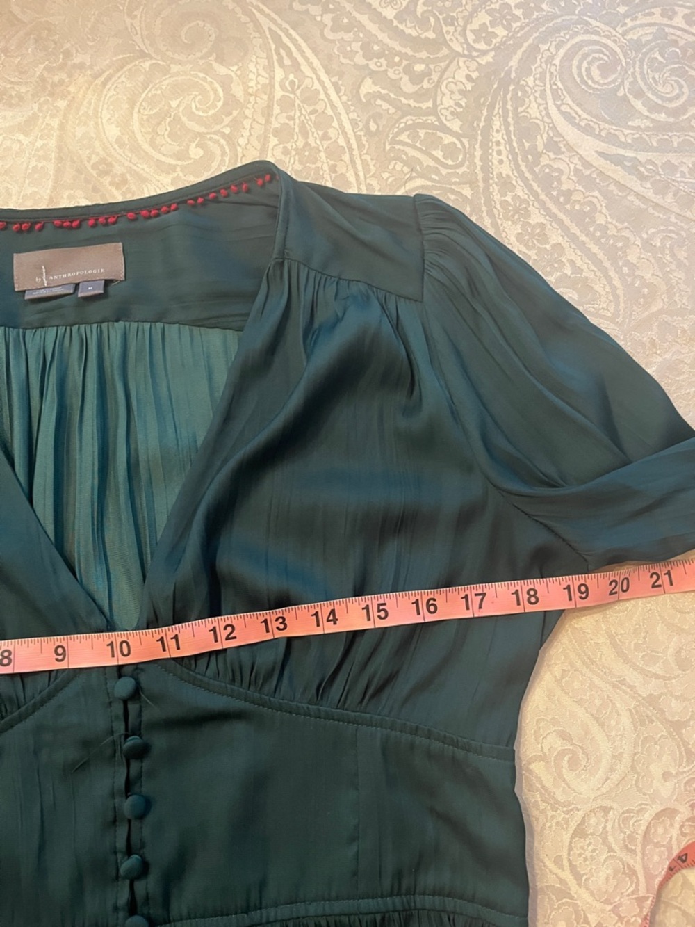 Womens Deep Teal Button-Front Peplum Blouse - Picture 5 of 6